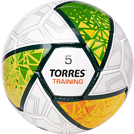 Мяч футб. TORRES Training, F323955, р.5, 32 пан. ПУ, 4 подкл. слоя, руч. сшивка, бело-зел-жёлт